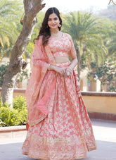 Peach Colour Party Wear Lehenga Choli in Viscose Jacquard